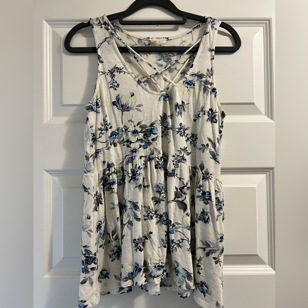 1.4.3 Story by Lineup Floral Sleeveless Top - Blue and Cream